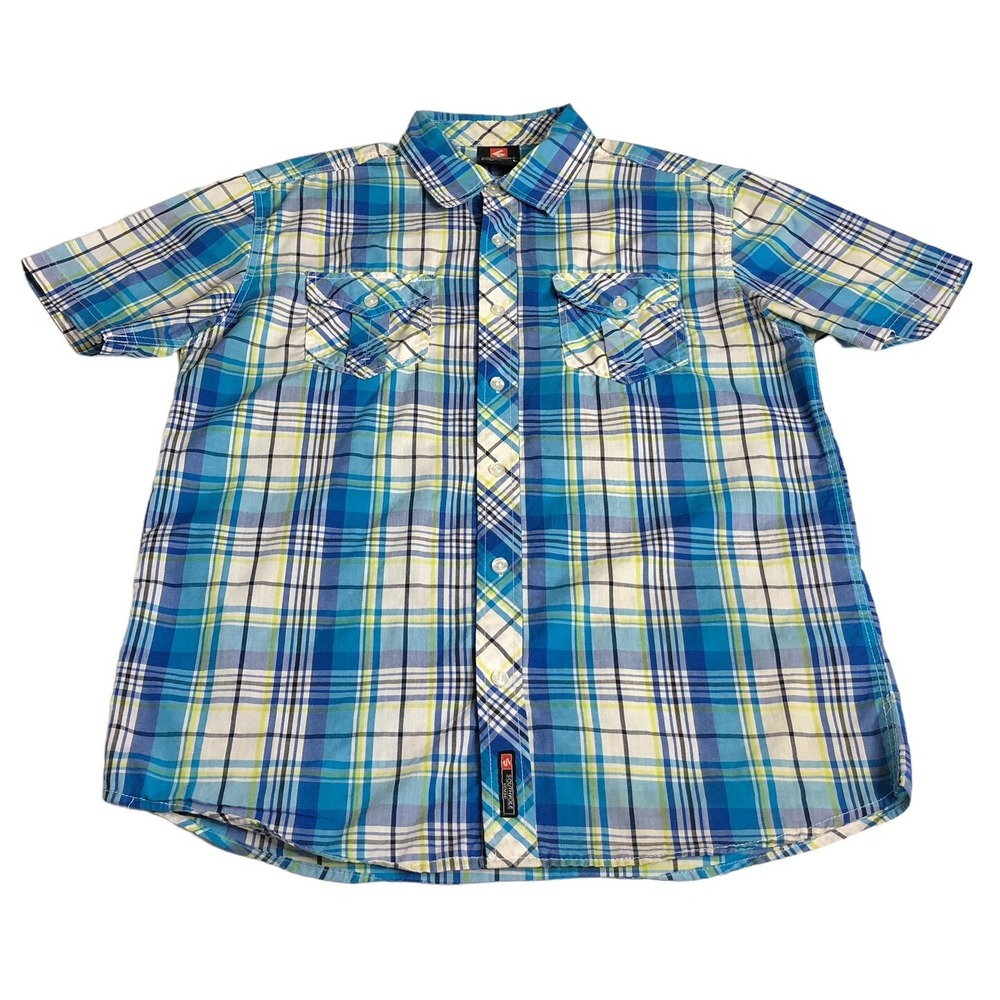 Vintage Y2K Southpole Streetwear Shirt Mens L Plaid Short Sleeve Flap Pockets